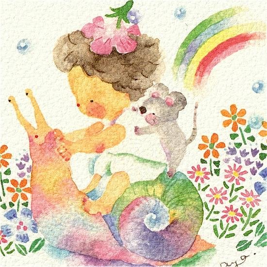 こばやしあや ポストカード（カタツムリさん虹がでたね）画像
