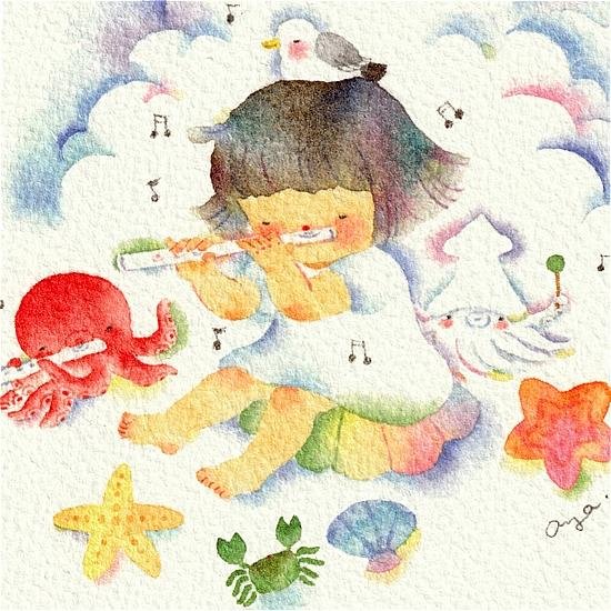 こばやしあや ポストカード（フルート・入道雲のまえで演奏）画像
