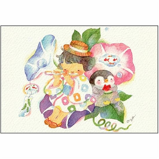 こばやしあや ポストカード（フルート・朝顔とぺんちゃん）画像