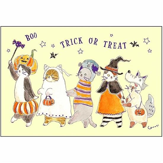 トコロコムギ ポストカード（てけてけハロウィンパレードにゃんこ）画像