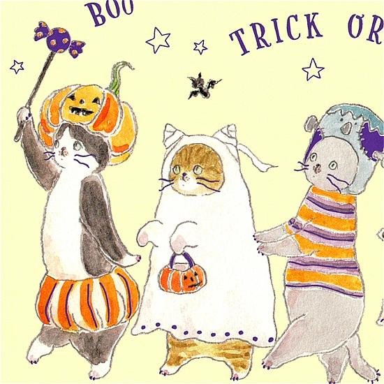 トコロコムギ ポストカード（てけてけハロウィンパレードにゃんこ）画像