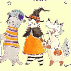 トコロコムギ ポストカード（てけてけハロウィンパレードにゃんこ）画像