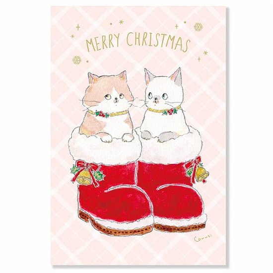 トコロコムギ ポストカード（ぬくぬくサンタさんのブーツにゃんこ）画像
