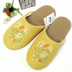 アーバン　フラワー刺繍スリッパ　イエロー　約25cmの画像