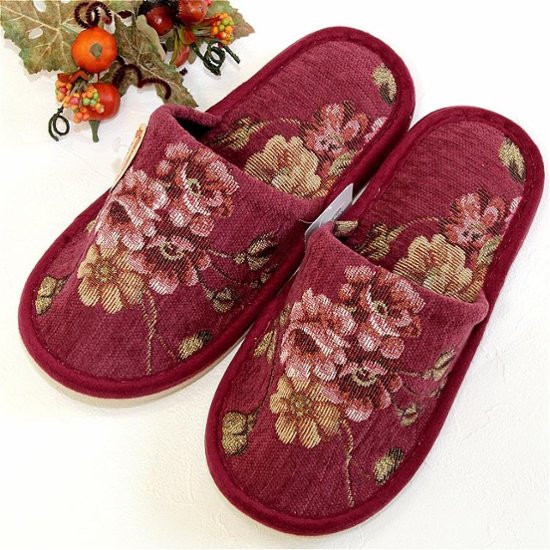 モール小花　外縫いスリッパ　レッド　約24.5cm画像