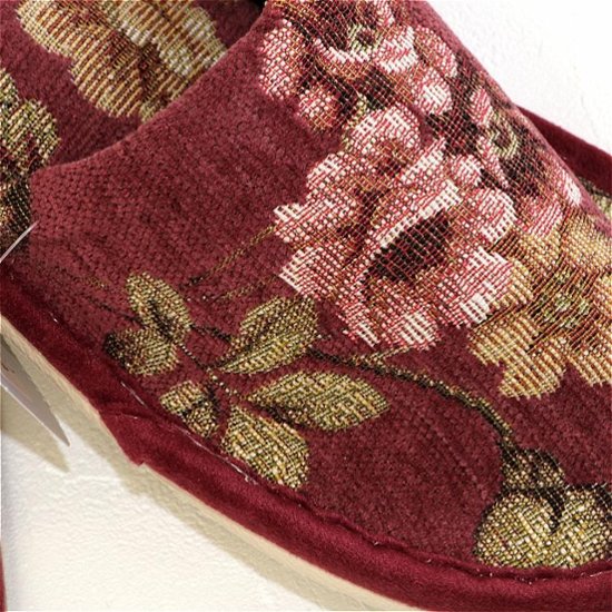 モール小花　外縫いスリッパ　レッド　約24.5cm画像
