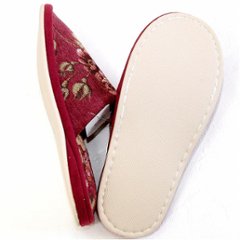 モール小花　外縫いスリッパ　レッド　約24.5cm画像
