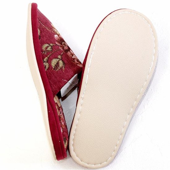 モール小花　外縫いスリッパ　レッド　約24.5cm画像