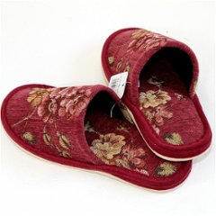 モール小花　外縫いスリッパ　レッド　約24.5cm画像