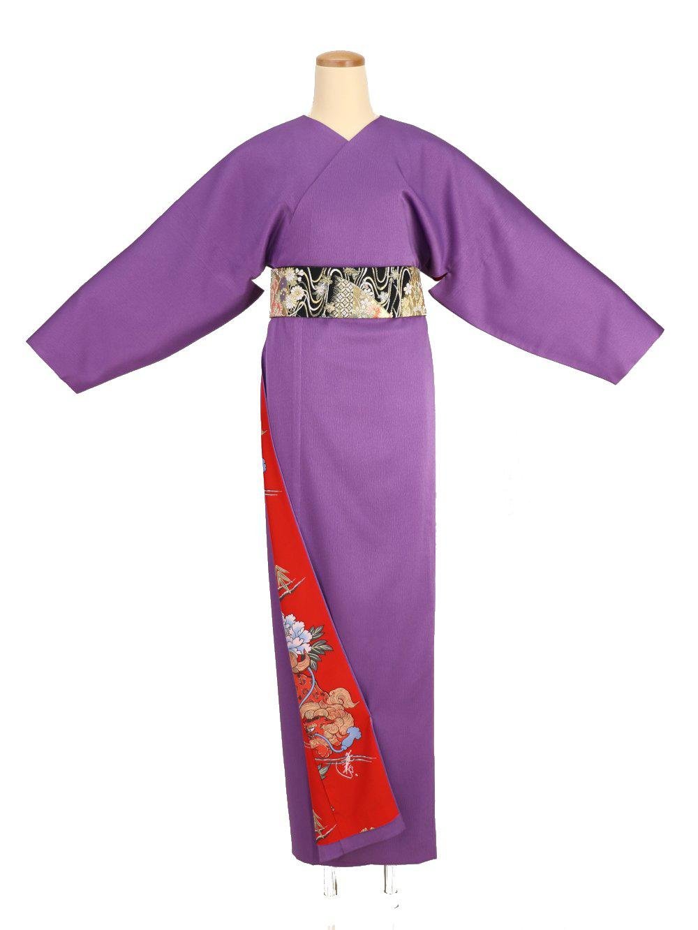 日本製】最高級色無地着物（小袖）衿なし 江戸むらさき色[LT+サイズ