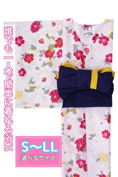 帯が選べる! (衿なし) 浴衣〈ぼたん/淡ピンク〉　※浴衣単品 ¥6,600の画像