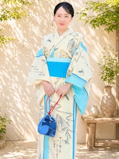 帯が選べる! (衿あり) 浴衣〈あやめ/黄色〉　※浴衣単品 ¥13,200の画像