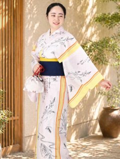 帯が選べる! (衿あり) 浴衣〈あやめ/薄ピンク〉　※浴衣単品 ¥13,200の画像