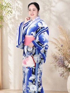 帯が選べる! (衿あり) 浴衣〈初恋/青〉　※浴衣単品 ¥13,200の画像