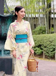 帯が選べる! (衿あり) 浴衣〈竹宵歌/黄〉　※浴衣単品 ¥13,200の画像