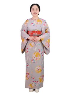 衿なし着物(リボン帯付き) [花雪輪 グレー] ※着物単品 ¥19,800の画像