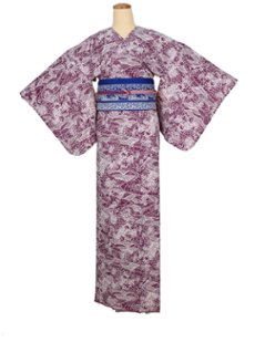 衿なし着物(リボン帯付き) [流水 紫] ※着物単品 ¥12,650の画像