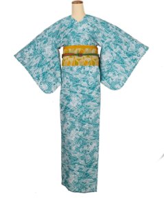 衿なし着物(リボン帯付き) [流水 青緑] ※着物単品 ¥21,175の画像