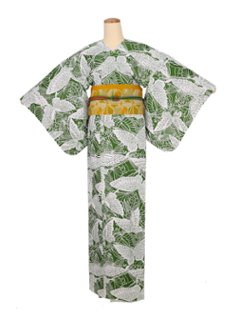 衿なし着物(リボン帯付き) [蝶 緑] ※着物単品 ¥21,450画像