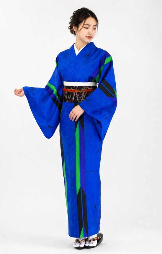 衿つき着物(リボン帯付き) [はま矢 青] ※着物単品 ¥23,100画像