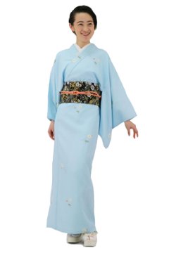 衿付き着物(お太鼓帯付)  [福寿梅 水色 2-B] ※着物単品 23,100円画像