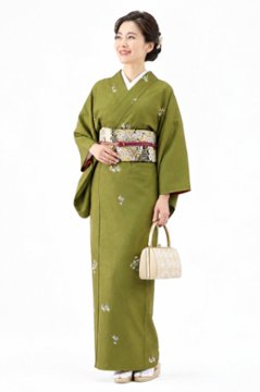 衿付き着物(お太鼓帯付)  [お多福南天 うぐいす 6-D] ※着物単品 23,100円の画像