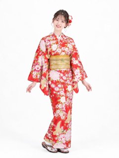 衿つき着物(リボン帯付き) [花らんまん 赤] ※着物単品 ¥23,100の画像