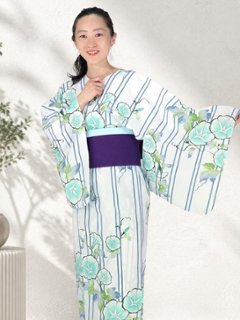 帯が選べる! (衿なし) 浴衣〈朝顔/緑〉　※浴衣単品 ¥13,200の画像