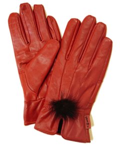 本ラム革手袋（ポンポンファー） レッド Fの画像