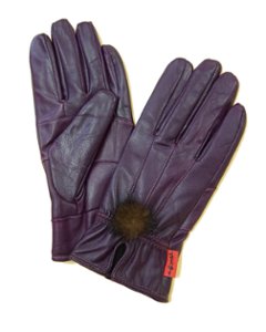 本ラム革手袋（ポンポンファー） パープル Fの画像