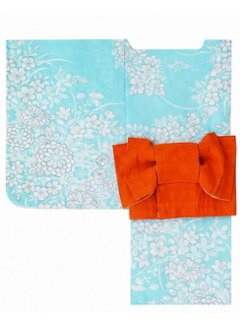 帯が選べる! (衿なし) 浴衣〈夢小菊/水色〉　※浴衣単品 ¥13,200の画像