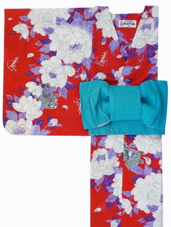 帯が選べる! (衿なし) 浴衣〈華牡丹/赤〉　※浴衣単品 ¥13,200画像