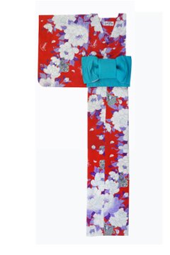帯が選べる! (衿なし) 浴衣〈華牡丹/赤〉　※浴衣単品 ¥13,200画像