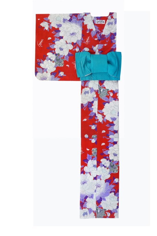帯が選べる! (衿なし) 浴衣〈華牡丹/赤〉　※浴衣単品 ¥13,200画像