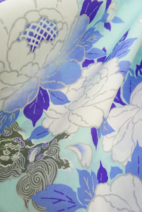 帯が選べる! (衿なし) 浴衣〈華牡丹/水色〉　※浴衣単品 ¥13,200画像