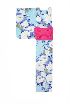 帯が選べる! (衿なし) 浴衣〈華牡丹/水色〉　※浴衣単品 ¥13,200画像