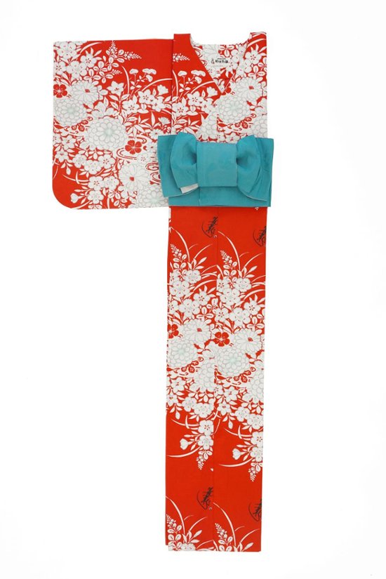 帯が選べる! (衿なし) 浴衣〈夢小菊/赤〉　※浴衣単品 ¥13,200画像