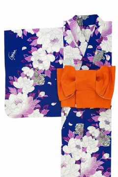 帯が選べる! (衿あり) 浴衣〈華牡丹/紺〉　※浴衣単品 ¥13,200の画像