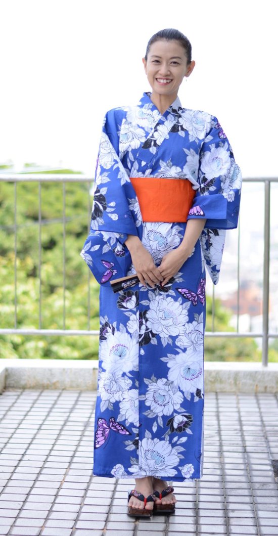 帯が選べる! (衿あり) 浴衣〈華蝶/紺〉　※浴衣単品 ¥13,200画像