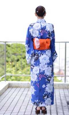 帯が選べる! (衿あり) 浴衣〈華蝶/紺〉　※浴衣単品 ¥13,200画像