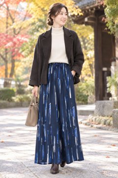 和柄ワイドパンツ　[時雨 紺]　日本製の画像