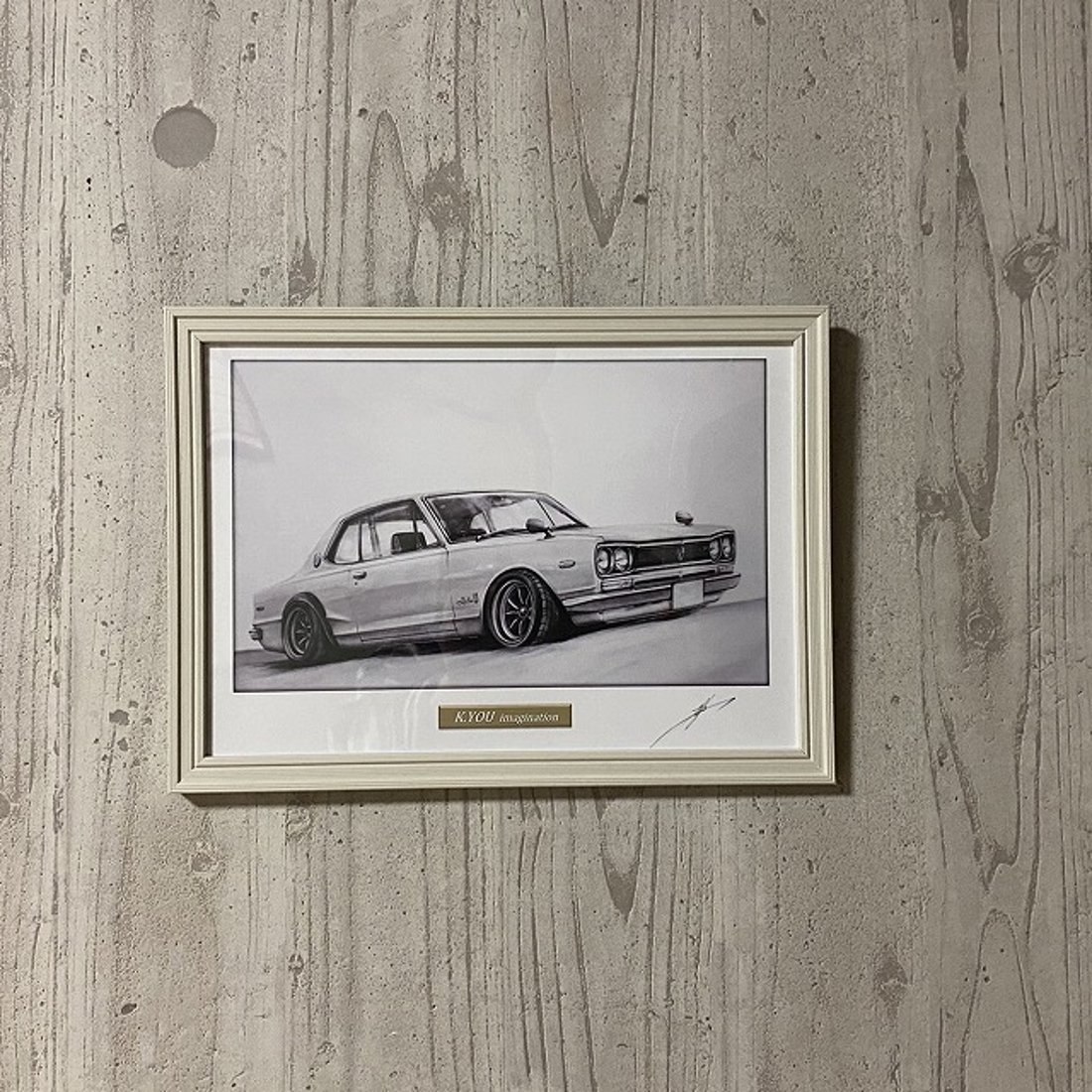 ハコスカ 2ドア GT-R 【鉛筆画】イラスト A4サイズ 額入り｜創作品 