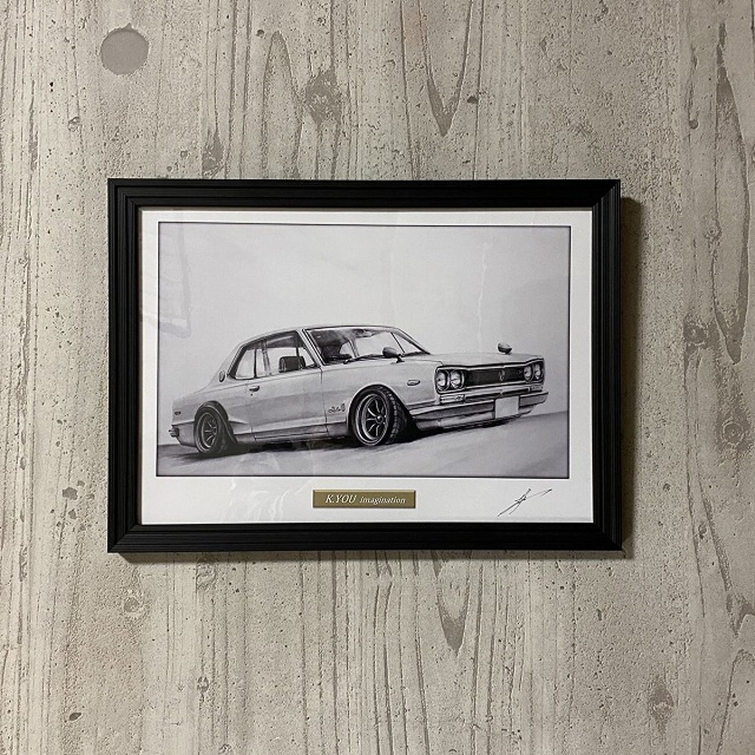 ハコスカ 2ドア GT-R 【鉛筆画】イラスト A4サイズ 額入り｜創作品 