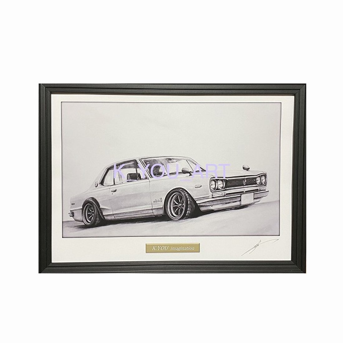 ハコスカ 2ドア GT-R 【鉛筆画】イラスト A4サイズ 額入り｜創作品 