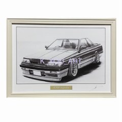 スカイライン R31 GTS クーペ  【鉛筆画】イラスト A4サイズ 額入りの画像