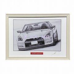 スカイライン R35 GT-R 【鉛筆画】イラスト A4サイズ 額入り画像