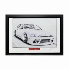 シルビア S14前期 【鉛筆画】イラスト A4サイズ 額入りの画像