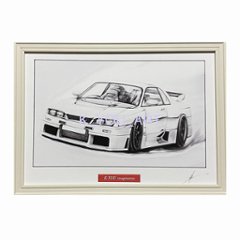 スカイライン R33 LM  【鉛筆画】イラスト A4サイズ 額入り画像