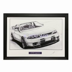 スカイライン R33 GT-R 【鉛筆画】イラスト A4サイズ 額入り画像