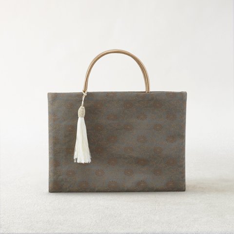 刺繍の茶礼バッグ 2way肩掛け B グレー×モカ｜創作品モール あるる